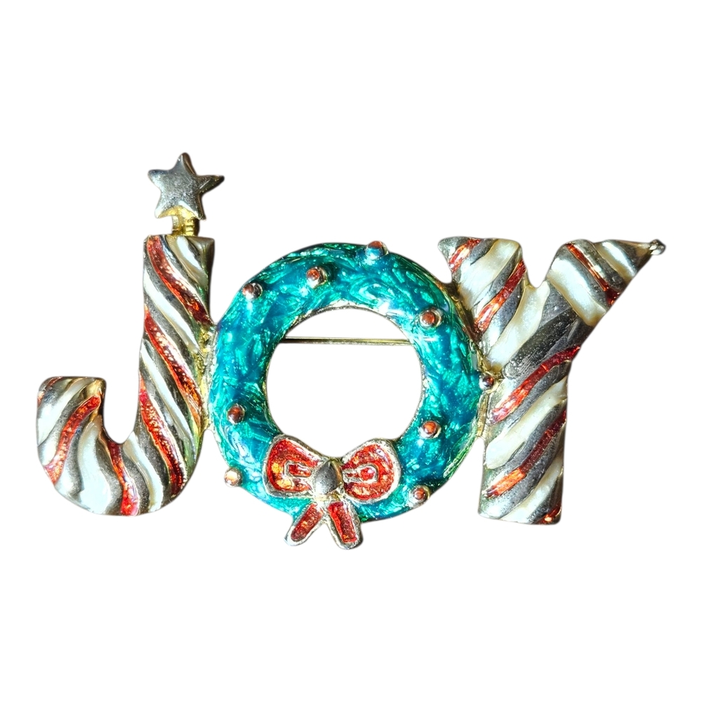 Vintage Christmas Festive Joy Brooch with Red and Green Accents